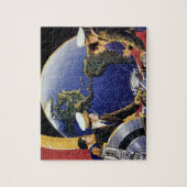 ヴィンテージ宇宙飛行士が地球を周回 ジグソーパズル (縦)