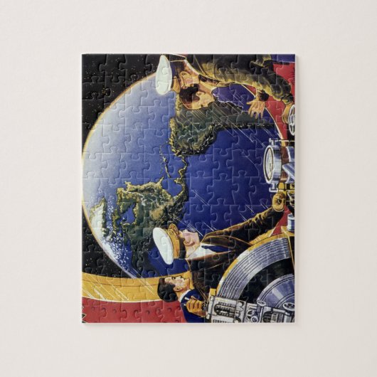 ヴィンテージ宇宙飛行士が地球を周回 ジグソーパズル (縦)