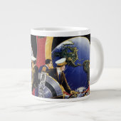 ヴィンテージ宇宙飛行士が地球を周回 ジャンボコーヒーマグカップ (正面右)