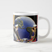 ヴィンテージ宇宙飛行士が地球を周回 ジャンボコーヒーマグカップ (右)