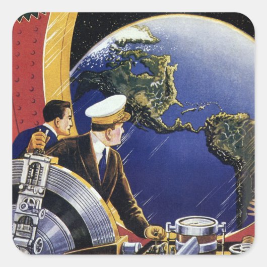 ヴィンテージ宇宙飛行士が地球を周回 スクエアシール (正面)