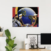 ヴィンテージ宇宙飛行士が地球を周回 ポスター (ホームオフィス)