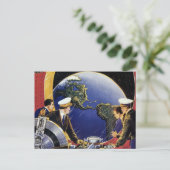 ヴィンテージ宇宙飛行士が地球を周回 ポストカード (スタンド正面)