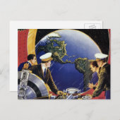 ヴィンテージ宇宙飛行士が地球を周回 ポストカード (正面/裏面)