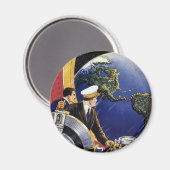 ヴィンテージ宇宙飛行士が地球を周回 マグネット (正面/裏面)
