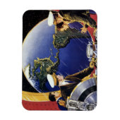 ヴィンテージ宇宙飛行士が地球を周回 マグネット (縦)