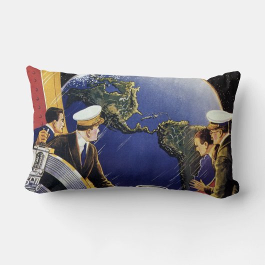 ヴィンテージ宇宙飛行士が地球を周回 ランバークッション (裏面)