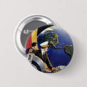 ヴィンテージ宇宙飛行士が地球を周回 缶バッジ (正面&裏面)