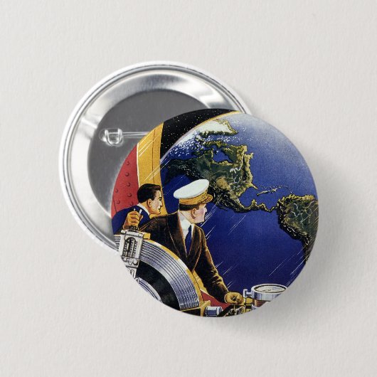 ヴィンテージ宇宙飛行士が地球を周回 缶バッジ (正面&裏面)