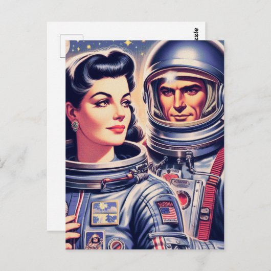 ヴィンテージ宇宙飛行士イラストレーション ポストカード (正面/裏面)