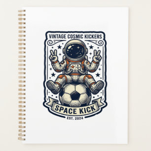 ヴィンテージ宇宙飛行士サッカー平和のサインTシャツデザイン1 プランナー手帳