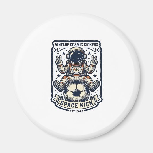 ヴィンテージ宇宙飛行士サッカー平和のサインTシャツデザイン1 マグネット (正面)