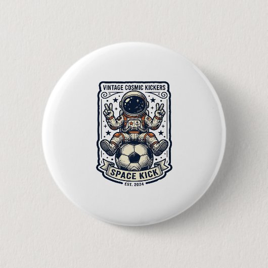 ヴィンテージ宇宙飛行士サッカー平和のサインTシャツデザイン1 缶バッジ (正面)