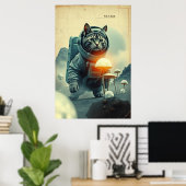ヴィンテージ宇宙飛行士猫SFスペースアートポスター ポスター (ホームオフィス)