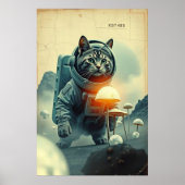 ヴィンテージ宇宙飛行士猫SFスペースアートポスター ポスター (正面)