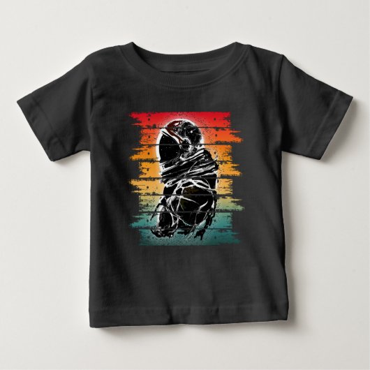 ヴィンテージ宇宙飛行士 モノクローム ベビーTシャツ (正面)