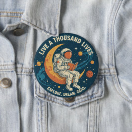 ヴィンテージ宇宙飛行士 "千の人生を生きろ" 引用ボタン 缶バッジ