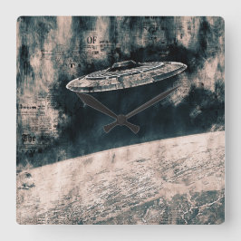 ヴィンテージ宇宙 スクエア壁時計