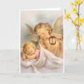 ヴィンテージ守護天使とベビーグリーティングカード カード (黄色い花)