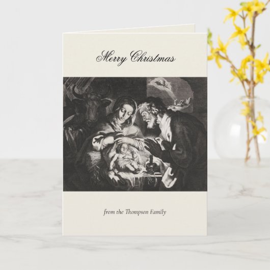 ヴィンテージ宗教クリスマス出生クリスチャン カード (黄色い花)