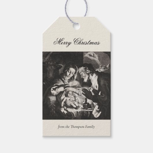 ヴィンテージ宗教クリスマス出生クリスチャン ギフトタグ (正面)