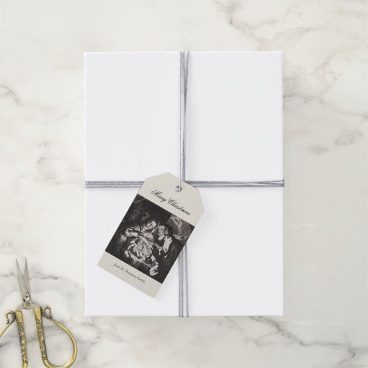 ヴィンテージ宗教クリスマス出生クリスチャン ギフトタグ (より糸付き)