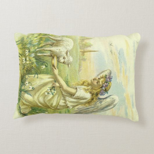 ヴィンテージ宗教ビクトリアン復活祭天使と子羊 アクセントクッション (裏面)