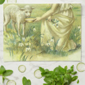 ヴィンテージ宗教ビクトリアン復活祭天使と子羊 キッチンタオル (折り畳み)