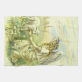 ヴィンテージ宗教ビクトリアン復活祭天使と子羊 キッチンタオル (横)