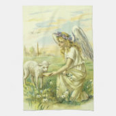 ヴィンテージ宗教ビクトリアン復活祭天使と子羊 キッチンタオル (縦)