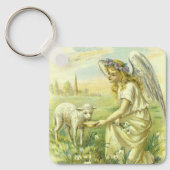 ヴィンテージ宗教ビクトリアン復活祭天使と子羊 キーホルダー (正面)
