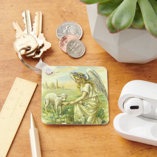 ヴィンテージ宗教ビクトリアン復活祭天使と子羊 キーホルダー (デスク)