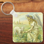 ヴィンテージ宗教ビクトリアン復活祭天使と子羊 キーホルダー (正面)