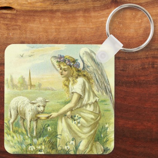 ヴィンテージ宗教ビクトリアン復活祭天使と子羊 キーホルダー (裏面)
