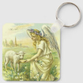 ヴィンテージ宗教ビクトリアン復活祭天使と子羊 キーホルダー (裏面)