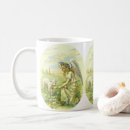ヴィンテージ宗教ビクトリアン復活祭天使と子羊 コーヒーマグカップ (ドーナツ)