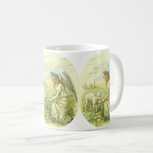 ヴィンテージ宗教ビクトリアン復活祭天使と子羊 コーヒーマグカップ (正面右)