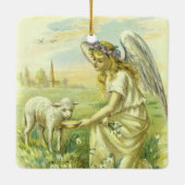 ヴィンテージ宗教ビクトリアン復活祭天使と子羊 セラミックオーナメント (裏面)
