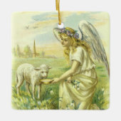 ヴィンテージ宗教ビクトリアン復活祭天使と子羊 セラミックオーナメント (正面)