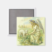 ヴィンテージ宗教ビクトリアン復活祭天使と子羊 マグネット (正面/裏面)