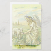 ヴィンテージ宗教ビクトリアン復活祭天使と子羊 便箋 (正面/裏面)