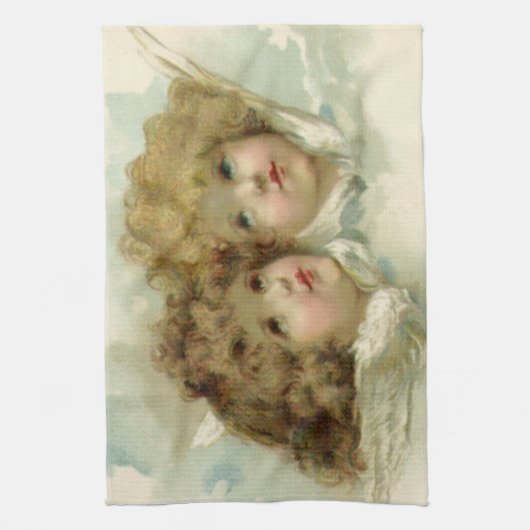 ヴィンテージ宗教ビクトリアン、天使たち キッチンタオル (縦)