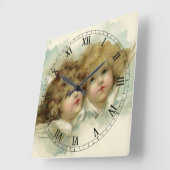 ヴィンテージ宗教ビクトリアン、天使たち スクエア壁時計 (傾斜)