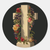 ヴィンテージ宗教フローラ十字架復活祭 ラウンドシール (正面)