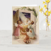 ヴィンテージ宗教ベビーイエスアンドエンジェルスクリスマス カード (黄色い花)