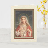 ヴィンテージ宗教ヴァージンメアリメモリ祈りの言葉 カード (黄色い花)