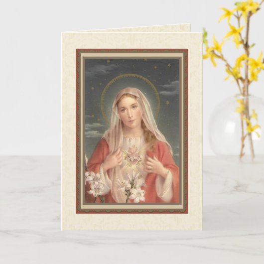 ヴィンテージ宗教ヴァージンメアリメモリ祈りの言葉 カード (黄色い花)