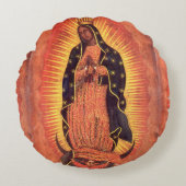 ヴィンテージ宗教ヴァージンメアリーグアダルーペの我々の女性 ラウンドクッション (正面)