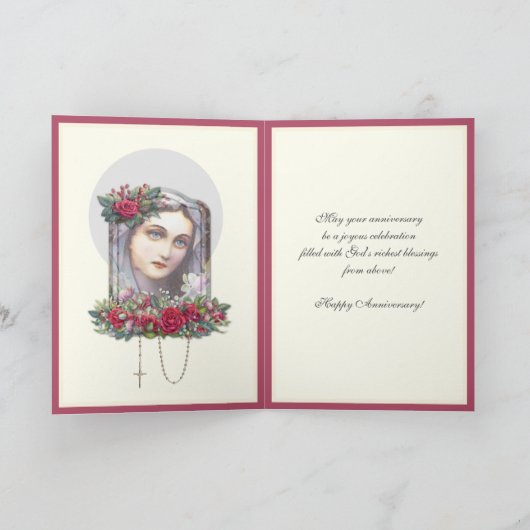 ヴィンテージ宗教ヴァージンメアリーバラ記念日 カード (内部)