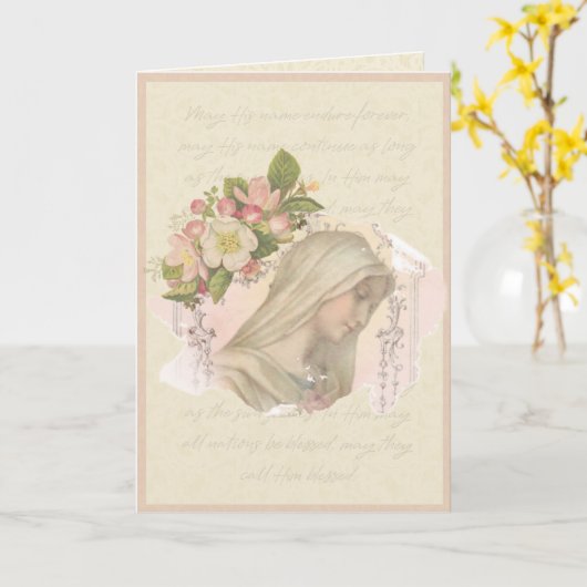 ヴィンテージ宗教ヴァージンメアリーメモリ祈りの言葉カード カード (黄色い花)